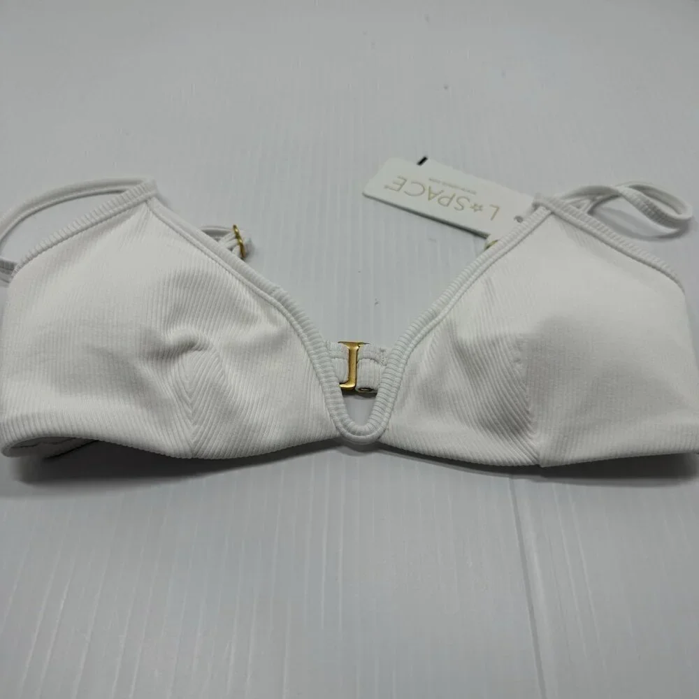 L Space Women's White Classic Wired Front Helena Bikini Top Swimwear Size XS NWT